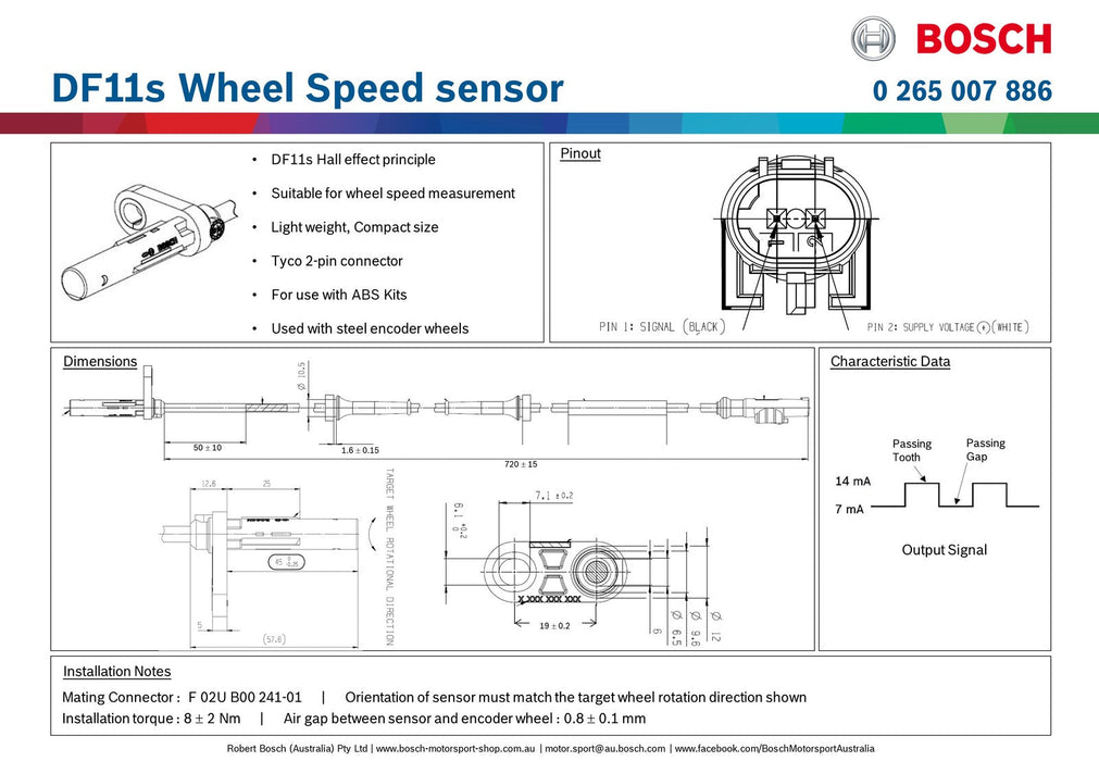 Bosch DF11S Wheel Speed Sensor