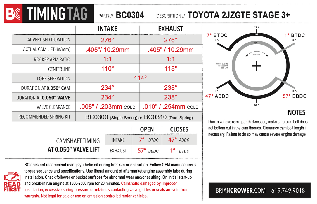 Brian Crower - Toyota 2JZGTE Stage 3+ Camshafts - Race Spec (BC0304)