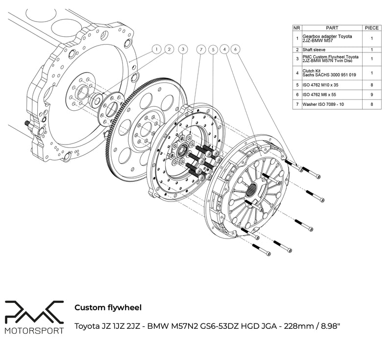 PMC Motorsport - Flywheel Toyota JZ - BMW M57N HGD JGA - 228mm / 8.98" (K0M57-228-JZ)