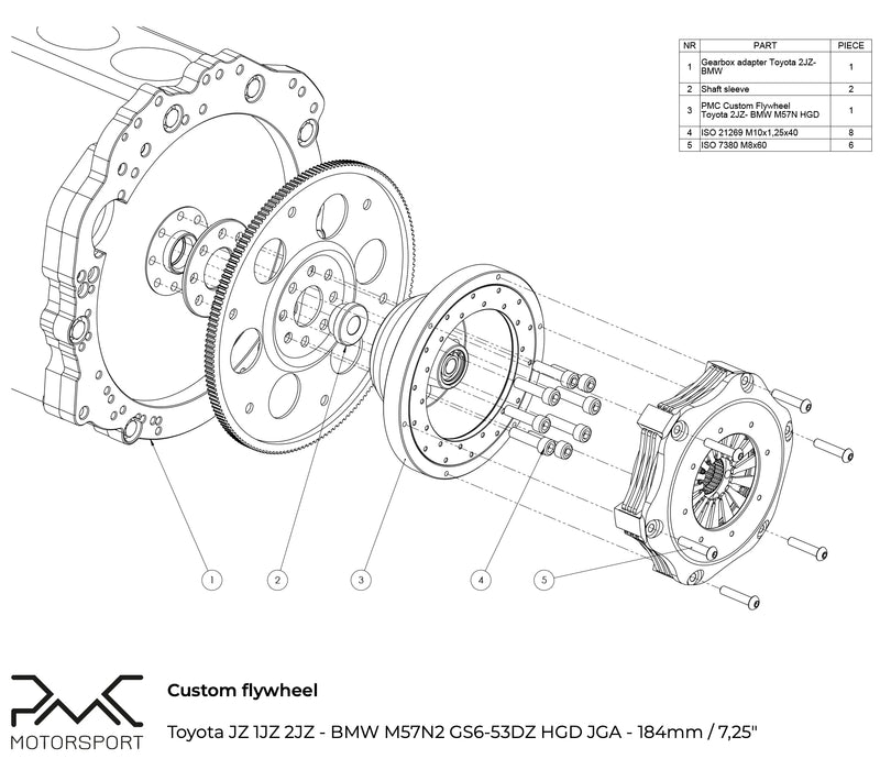 PMC Motorsport - Flywheel Toyota JZ - BMW M57N HGD JGA HGA - 184mm / 7.25" (P) (K0M57-TP-JZ)