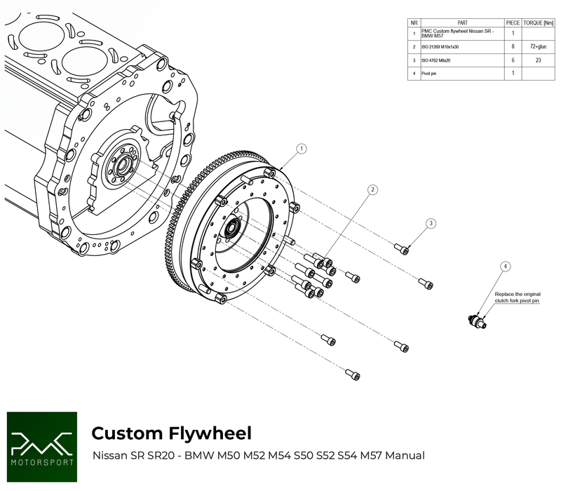 PMC Motorsport - Flywheel Nissan SR - BMW M50 S50 M52 S52 M54 S54 M57 - 240MM (K0M50-240-SR)