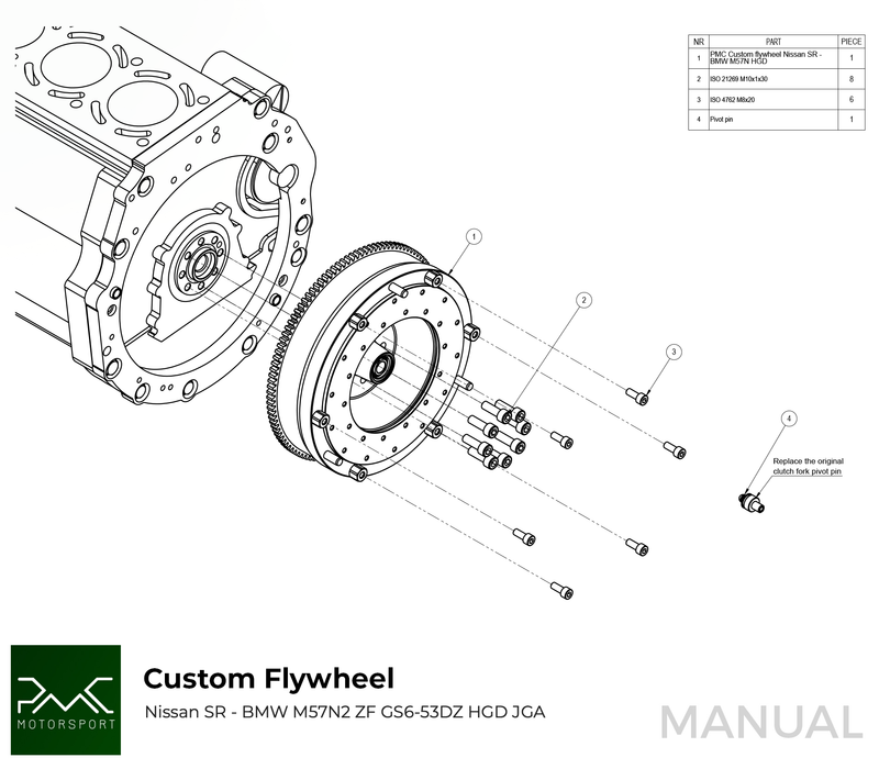 PMC Motorsport - Flywheel Nissan SR - BMW M57N HGD JGA HGA - 240mm / 9.45" (K0M57-240-SR)