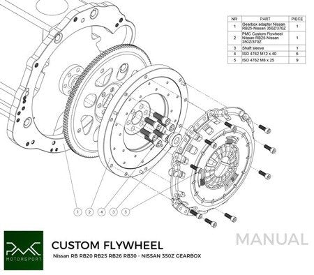 PMC Motorsport - Adapter Kit Nissan RB - Nissan 350Z Z33 370Z Z34 - 250mm / 9.84" (A-RB-350-250)