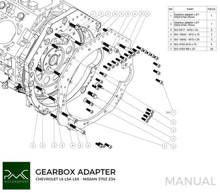 PMC Motorsport - Gearbox Adapter Plate GM Chevrolet LS - Nissan 350Z Z33 370Z Z34 (F0350-LS)