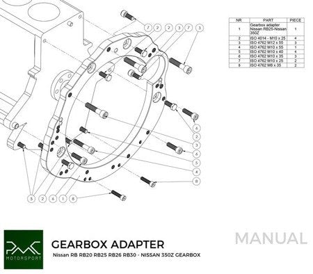 PMC Motorsport - Gearbox Adapter Plate Nissan RB - Nissan 350Z Z33 370Z Z34 (F0350-RB)