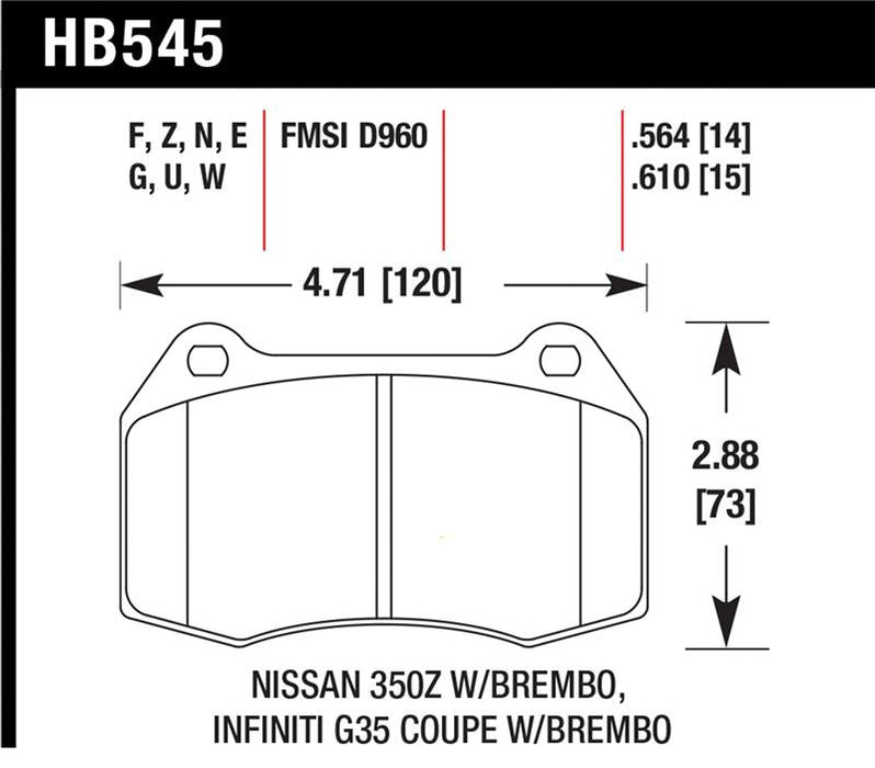 Hawk - 350Z / G35 (Brembo) Hawk High Performance Street 5.0 Brake Pads