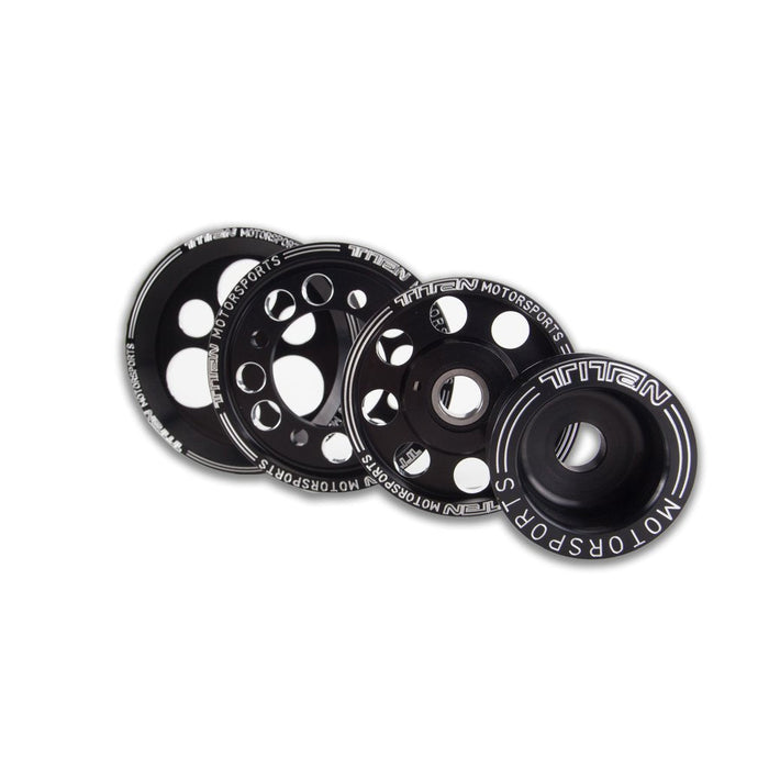 Titan Motorsports - 4 PIECE BLACK EDITION BILLET ALUMINUM PULLEY SET W/ IDLER FOR 2JZ/1JZ