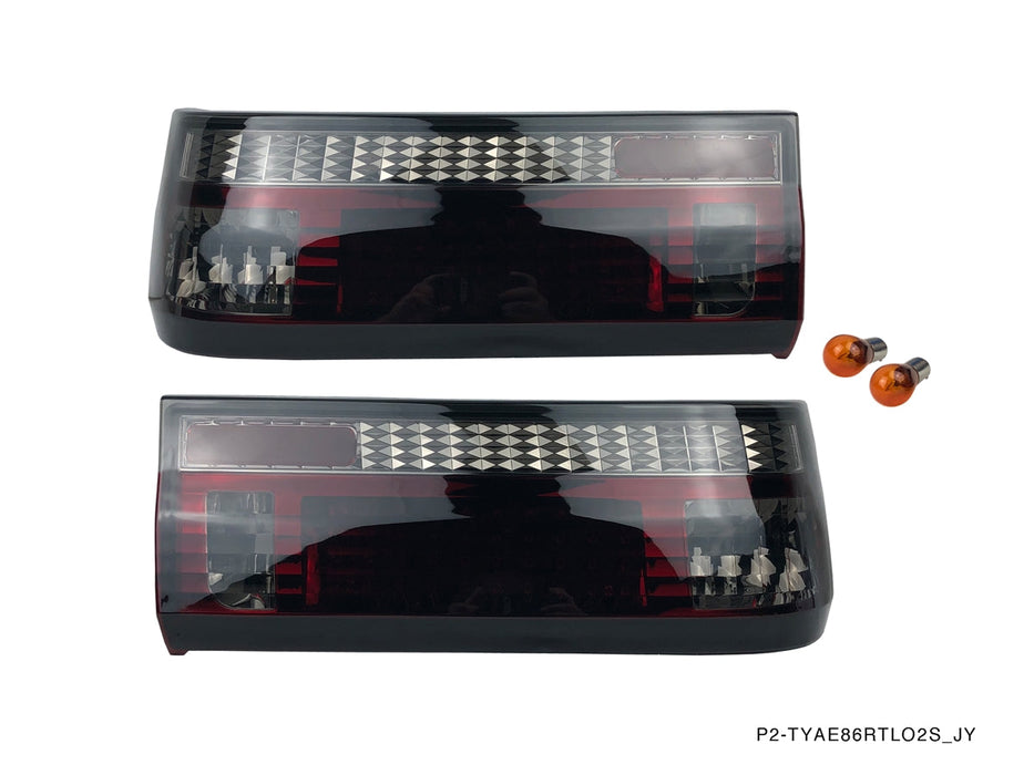 P2M - TOYOTA AE86 GTS COROLLA HATCHBACK 2PCS SMOKED REAR TAIL LIGHT KIT [LED VERSION] (P2-TYAE86RTL02S-JY)