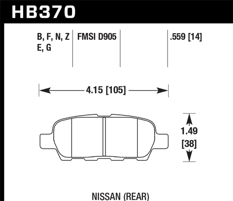 Hawk - 350Z / G35 (Non Brembo) Hawk HPS Brake Pads