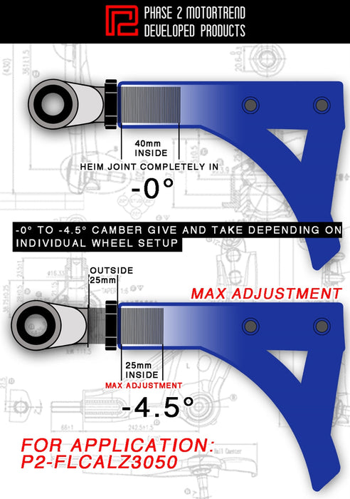 P2M - LEXUS SC300/400 (1991-00) ADJUSTABLE FRONT LOWER CONTROL ARMS (P2-FLCALZ30-HC)