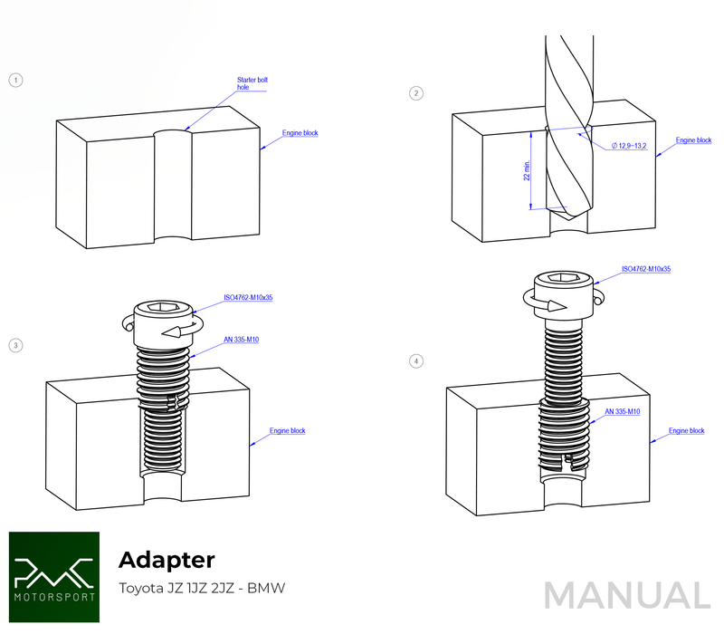 PMC Motorsport - Adapter Kit Toyota JZ - BMW M57N HGD JGA HGA - 184mm / 7.25" (P) (A-JZ-HGD-184P)