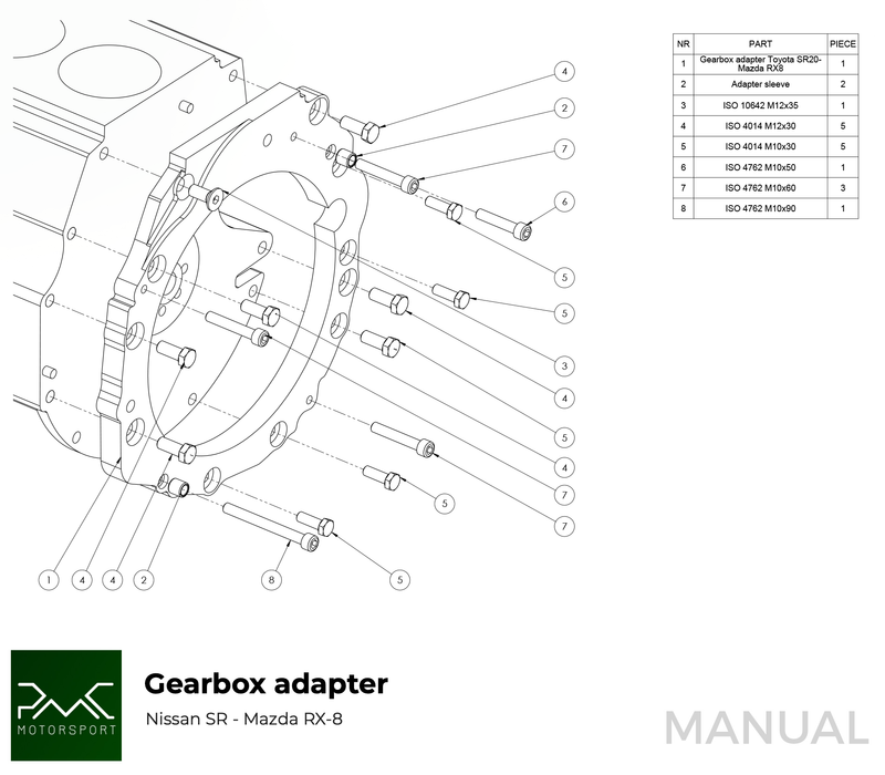 PMC Motorsport - Gearbox Adapter Plate Nissan SR - Mazda RX-7 RX-8 (F0RX8-SR)