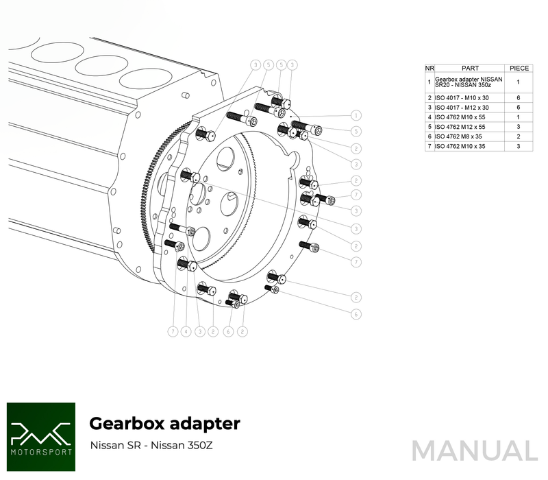 PMC Motorsport - Gearbox Adapter Plate Nissan SR - Nissan 350Z Z33 370Z Z34 (F0350-SR)
