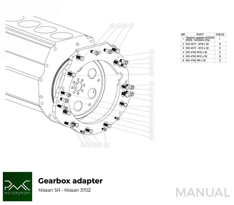 PMC Motorsport - Adapter Kit Nissan SR - Nissan 350Z Z33 370Z Z34 - 250mm / 9.84" (A-SR-350-250)