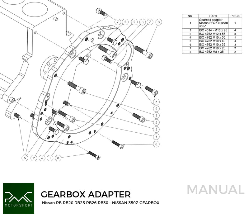 PMC Motorsport - Gearbox Adapter Plate Nissan RB - Nissan 350Z Z33 370Z Z34 (F0350-RB)
