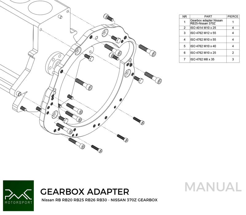 PMC Motorsport - Gearbox Adapter Plate Nissan RB - Nissan 350Z Z33 370Z Z34 (F0350-RB)
