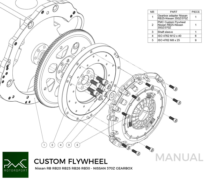 PMC Motorsport - Adapter Kit Nissan RB - Nissan 350Z Z33 370Z Z34 - 250mm / 9.84" (A-RB-350-250)