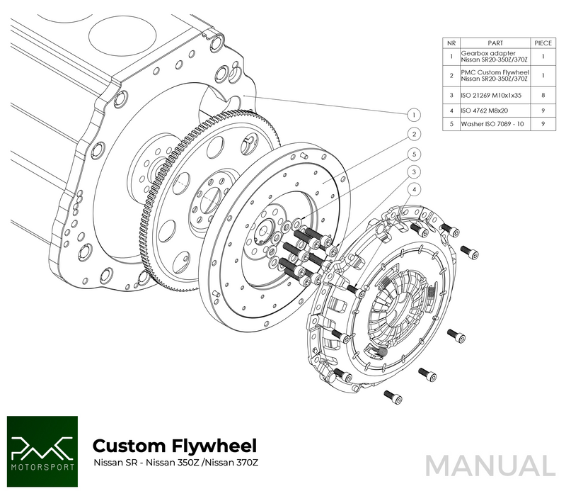 PMC Motorsport - Flywheel Nissan SR - Nissan 350Z Z33 370Z Z34 - 250mm / 9.84" (K0350-SR)